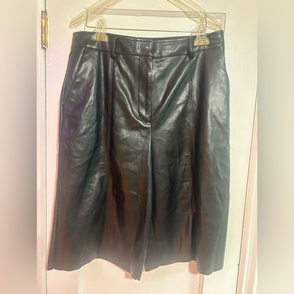 Black.  Faux Leather Bermuda Shorts